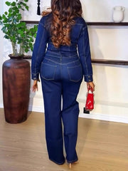 Fashion Slim Denim Shirt And Straight Jeans Set