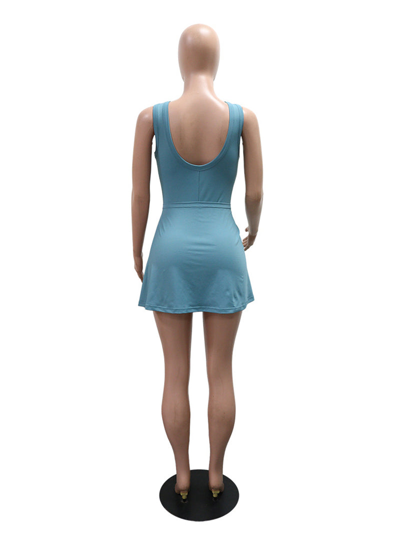 Casual O Neck Sleeveless Romper And Skirt Two Piece Set
