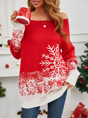 Christmas Off Shoulder Loose Knit Sweater