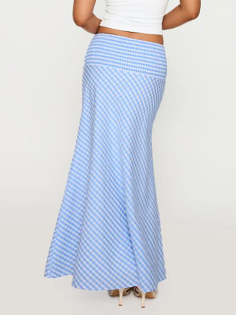 Elegant Check Maxi Skirt