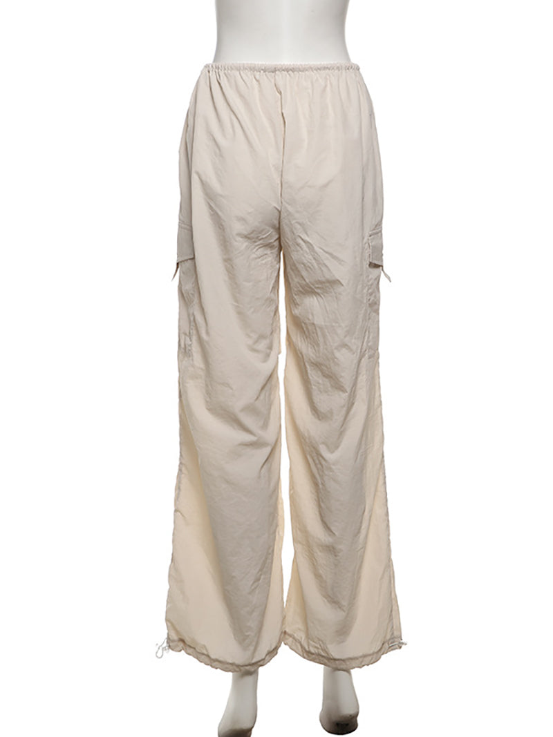 Drawstring Waist Wide Leg Cargo Pants Baggy Trousers