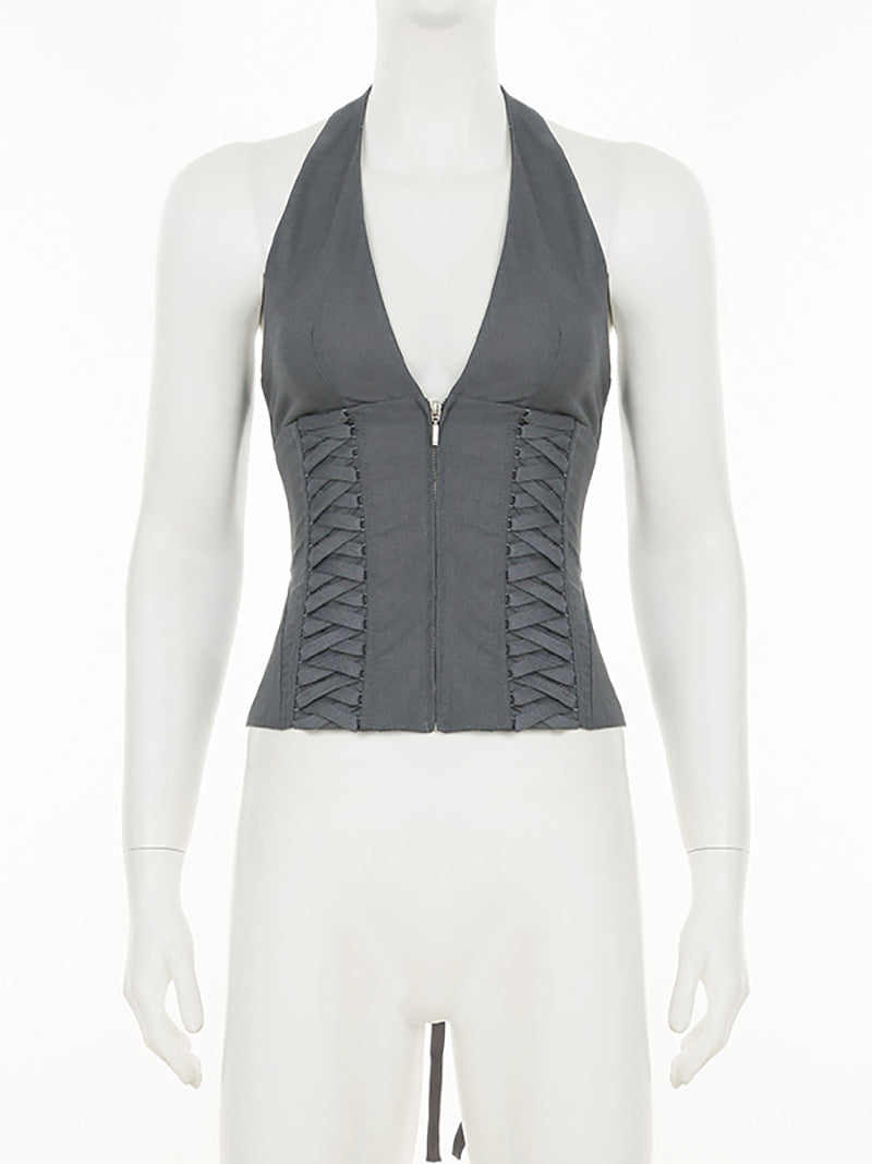 Fashion Halterneck Corset Top Shorts Two Piece Set