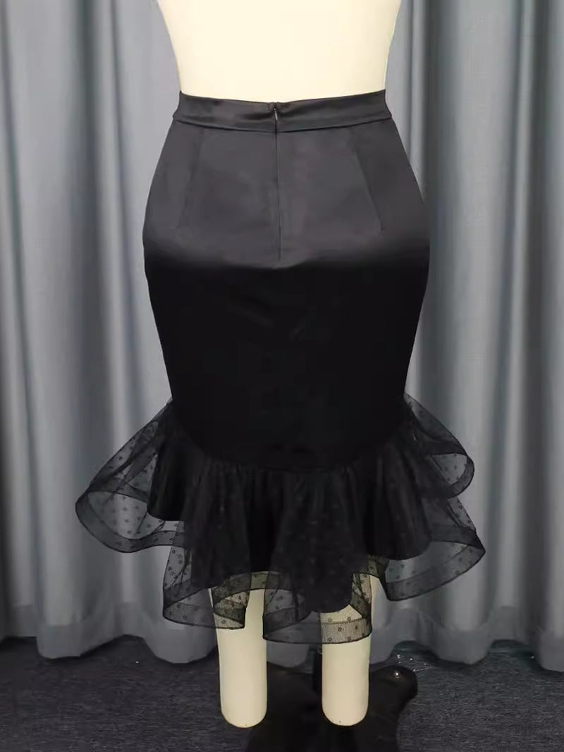 Fashion Mesh Patchwork Package hip Skirt