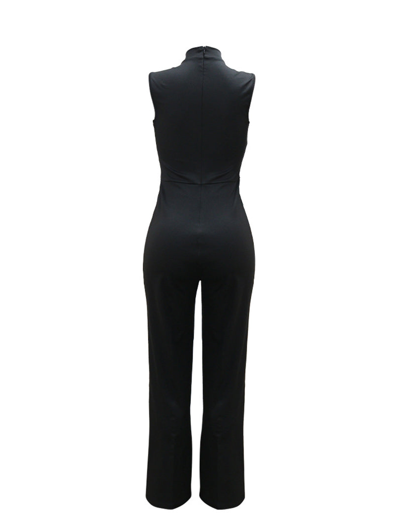 Elegant Round Neck Sleeveless Print Slim Jumpsuit