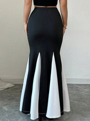Women's Color Block Mermaid Midi Skirt