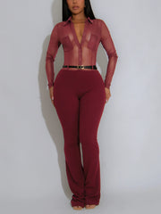 Sexy See Through Mesh Patchwork Long Sleeve Jumpsuit