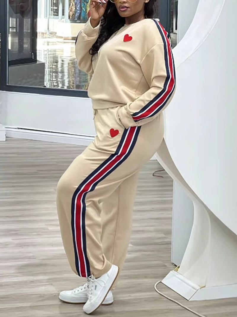 Striped Loose Sports Casual Two Piece Set