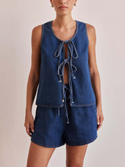 Fashion Sleeveless Lace-up Top and Shorts Set