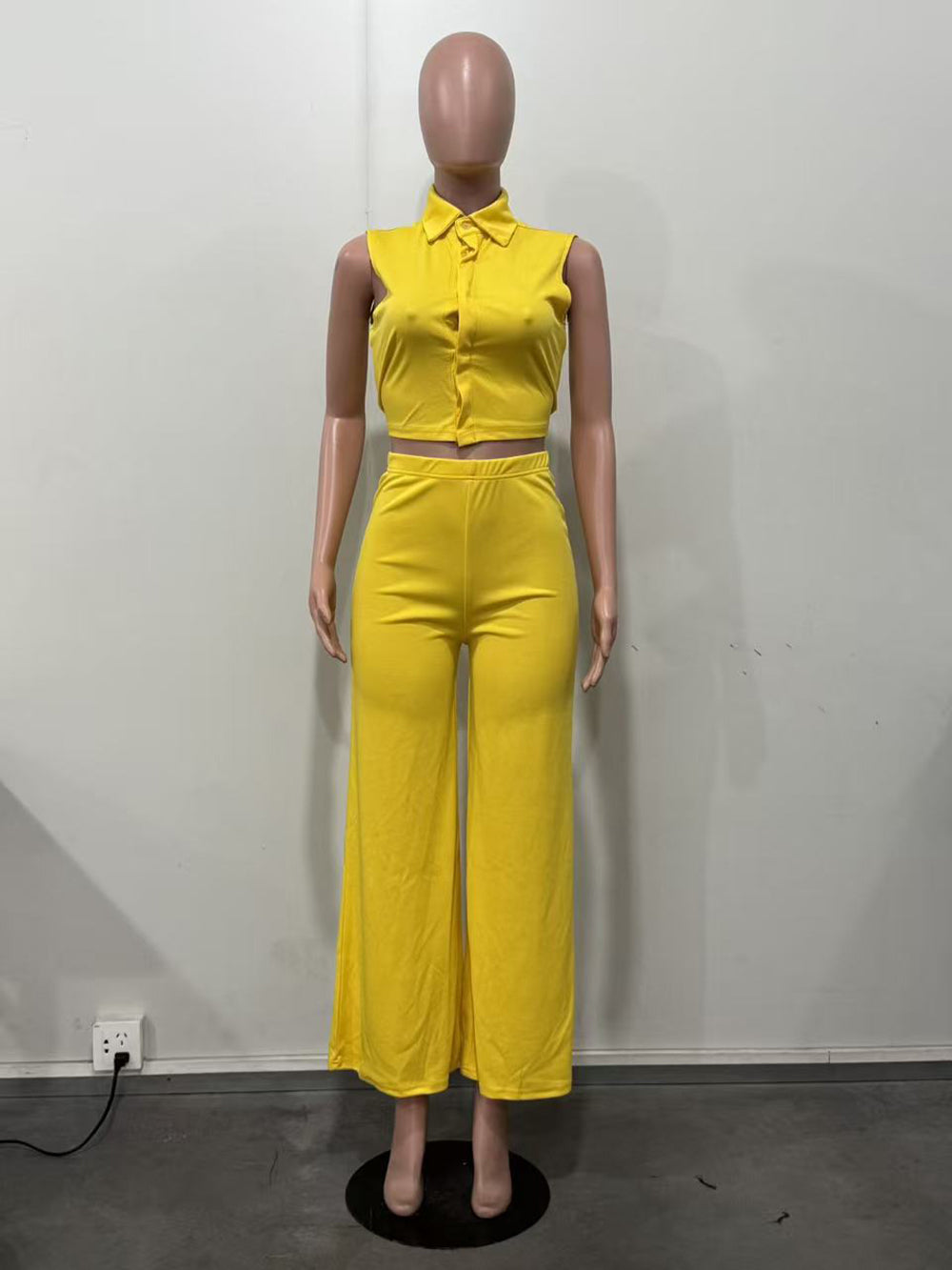 Fashion Backless Sleeveless Crop Top And Wide-Leg Pants Set