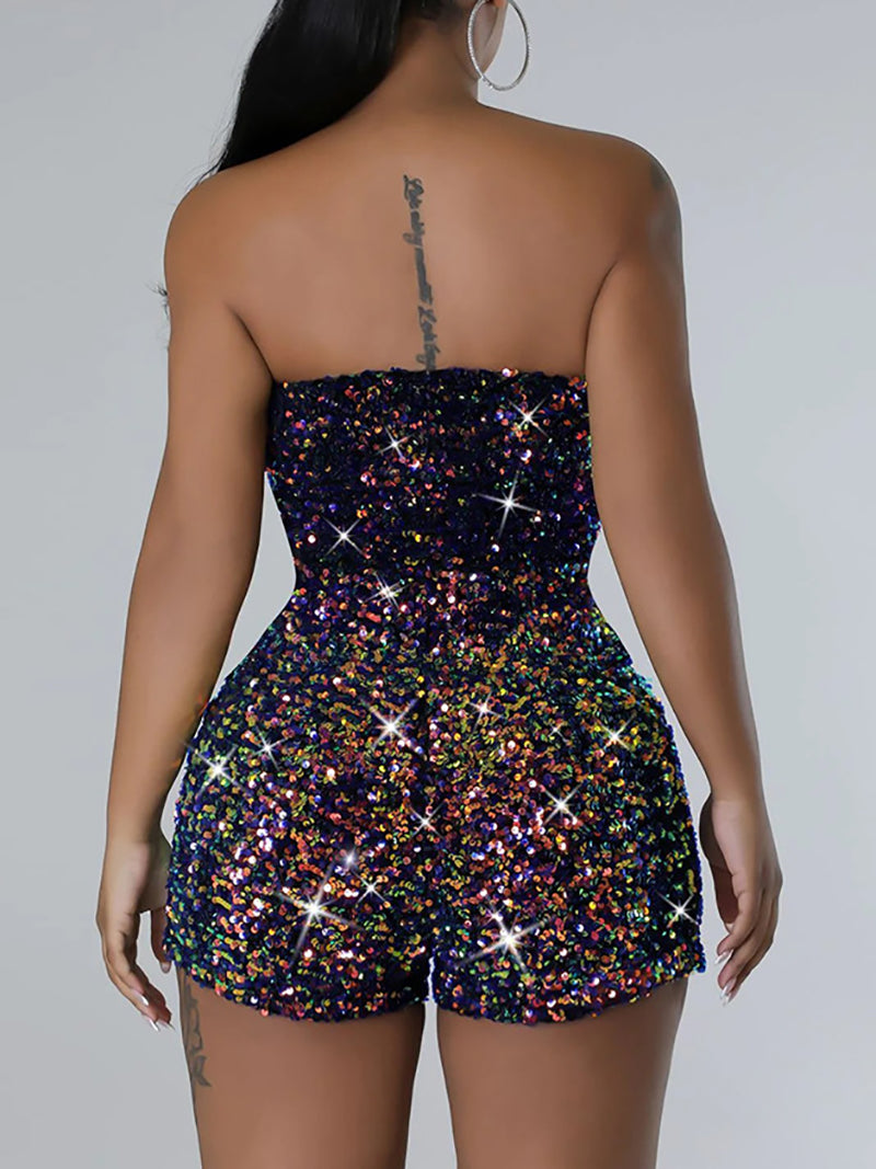 Sexy Strapless Sequin Club Romper