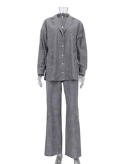 Casual Striped Loose Shirt Wide Leg Pant Set