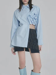 Long Sleeve Flower High Split Asymmetry Shirt