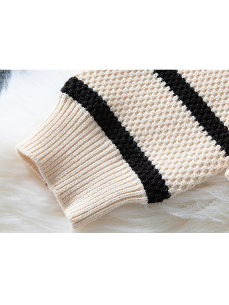 Casual Crew Neck Long Sleeve Stripe Pullover Sweater