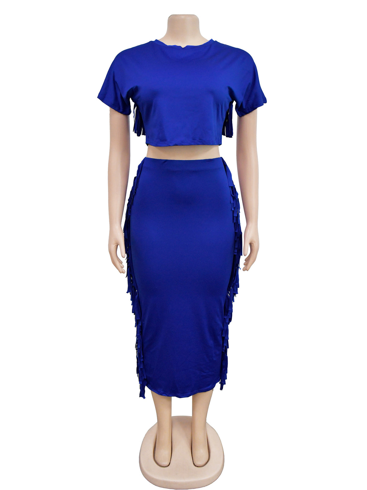 Round Neck Crop Top Tassels Skirts Casual Set