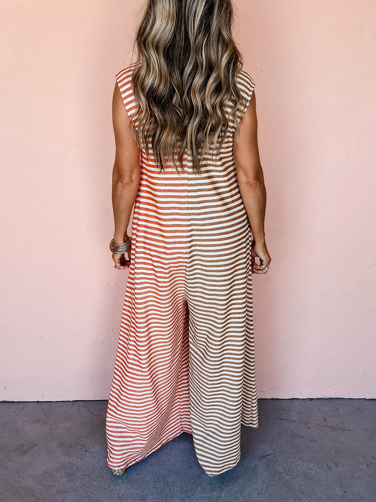 Casual Stripe Patchwork Wide Leg Jumpsuit