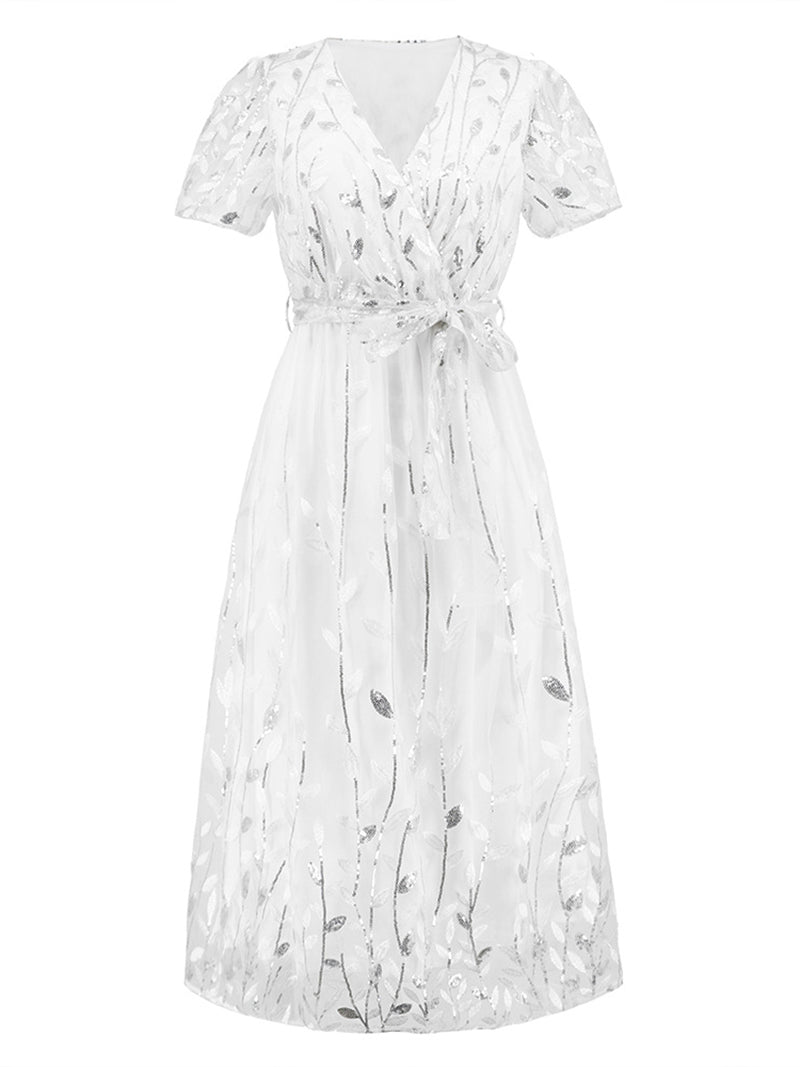Fashion V-neck Sequin Lace-up Slim Party Dress