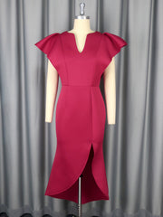 Elegant Asymmetrical Cinched Waist Ruffles Slit Dress
