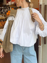 Fashion Backless Bowknot Long Sleeve Loose Shirt