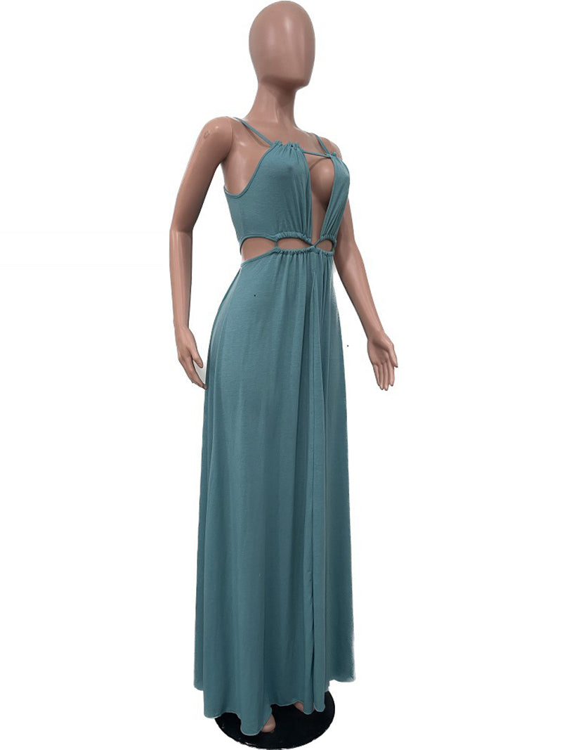 Sexy Hollow Out Crisscross Lace-up Swing Maxi Dress