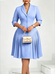 Collared Button Front Pleated Midi Dress