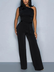Elegant One-Shoulder Belted Jumpsuit