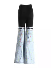 Gothic Color Matching Denim Trousers Flared Pants
