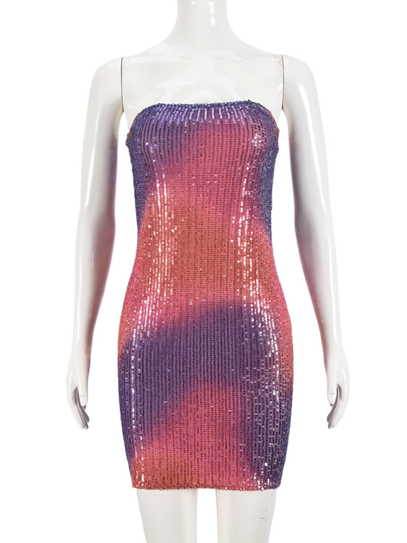 Sexy Gradient Sequin Strapless Mini Dress