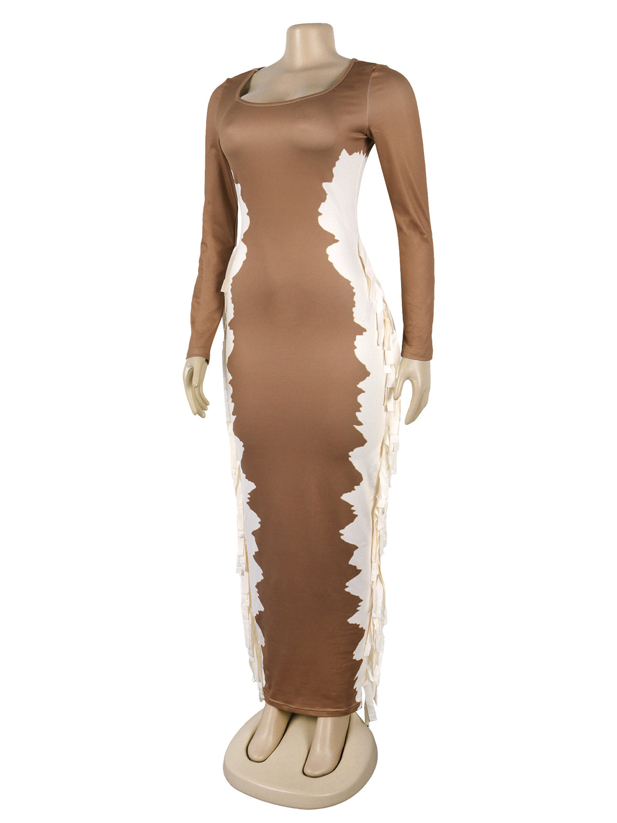 Fashion Contrast Color Side Fringe Maxi Dress