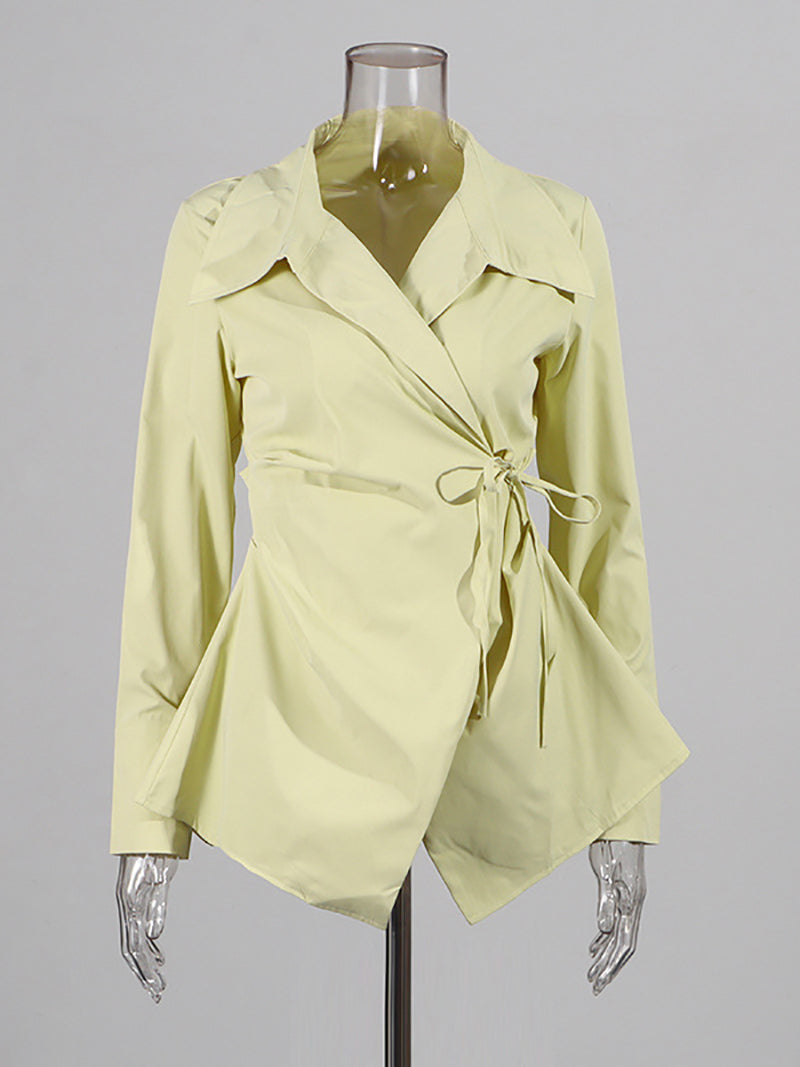 Fashion Petal Collar Long Sleeve Lace-up Slim Shirt