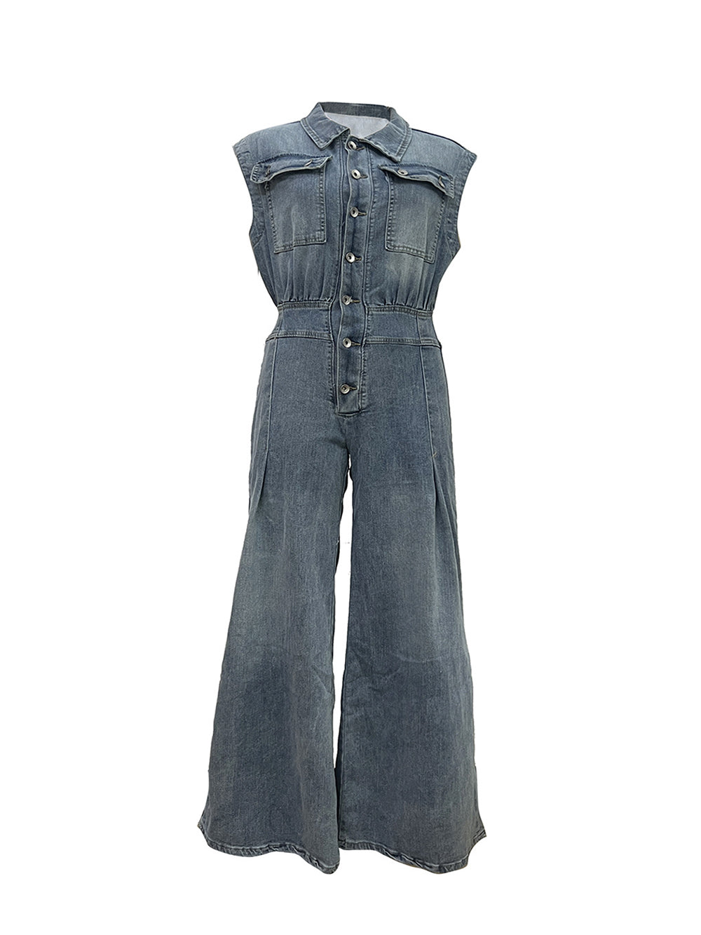 Casual Sleeveless Wide Leg Denim Jumpsuit