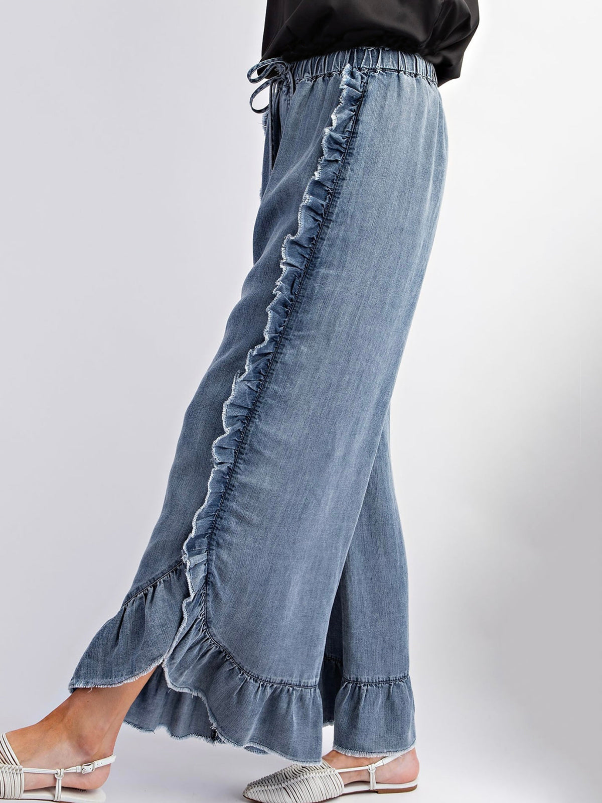 Fashion Bohemian Style Ruffles Wide Leg Jeans