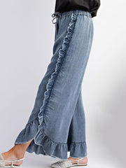 Fashion Bohemian Style Ruffles Wide Leg Jeans