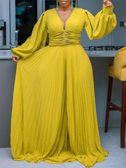 Fashion Beaded V Neck Loose Wide Leg Jumpsuit