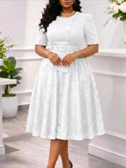 Lace Panel Belted Two Piece Look Dress