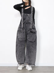 Casual Sleeveless Straight Leg Jeans Overalls