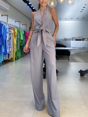 Fashion Sleeveless Shirt Wide Leg Pants Two Piece Set