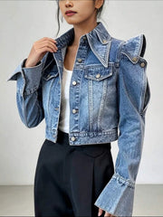 Statement Shoulder Cropped Denim Jacket