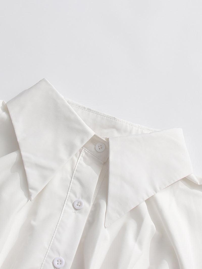 Fashion Folded Collar Ruched Bubble Mini Dress
