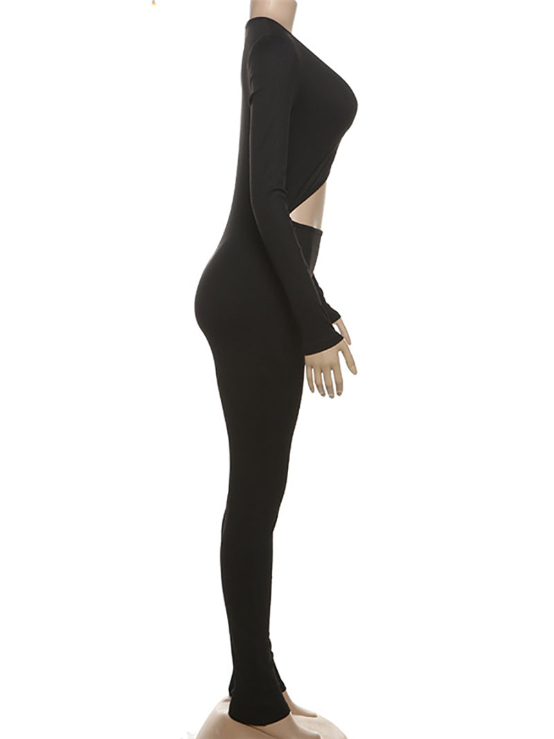 Deep V Hollow Out Sports Tight Jumpsuit