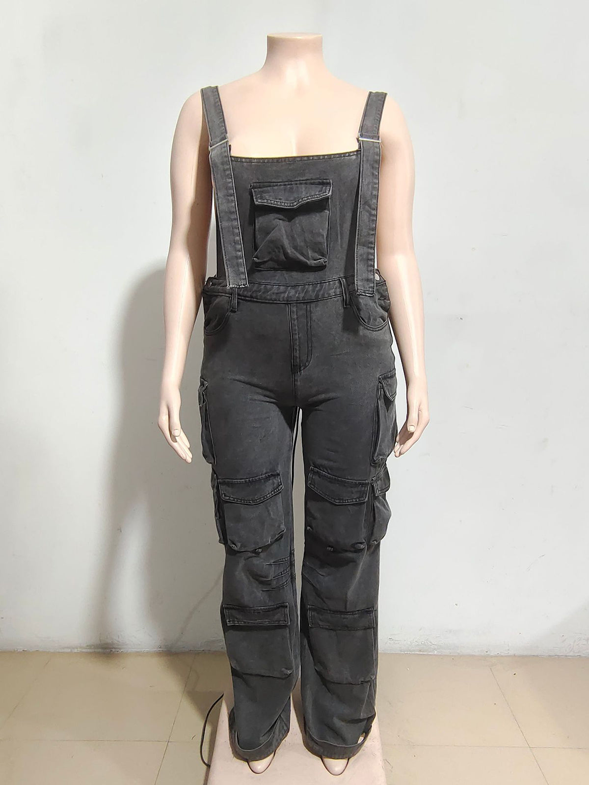 Fashion Cargo Denim Suspender Pants Jumpsuit