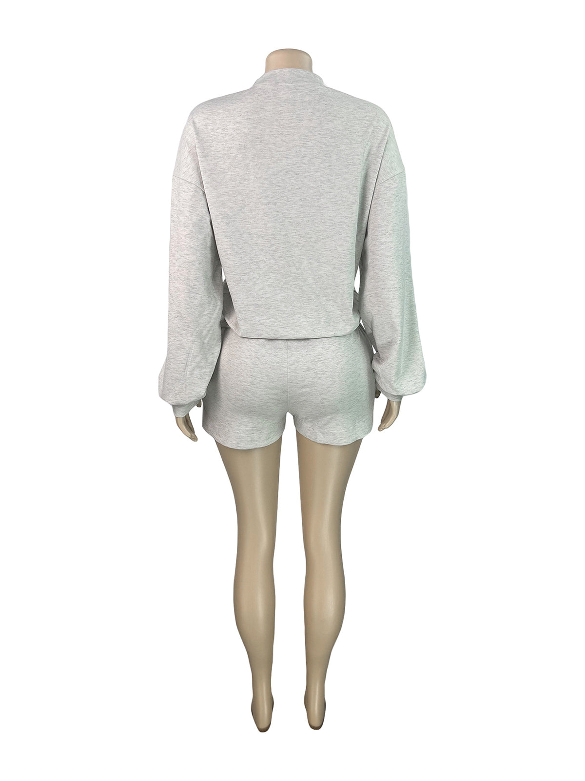 Casual Round Neck Long Sleeve Two Piece Shorts Set