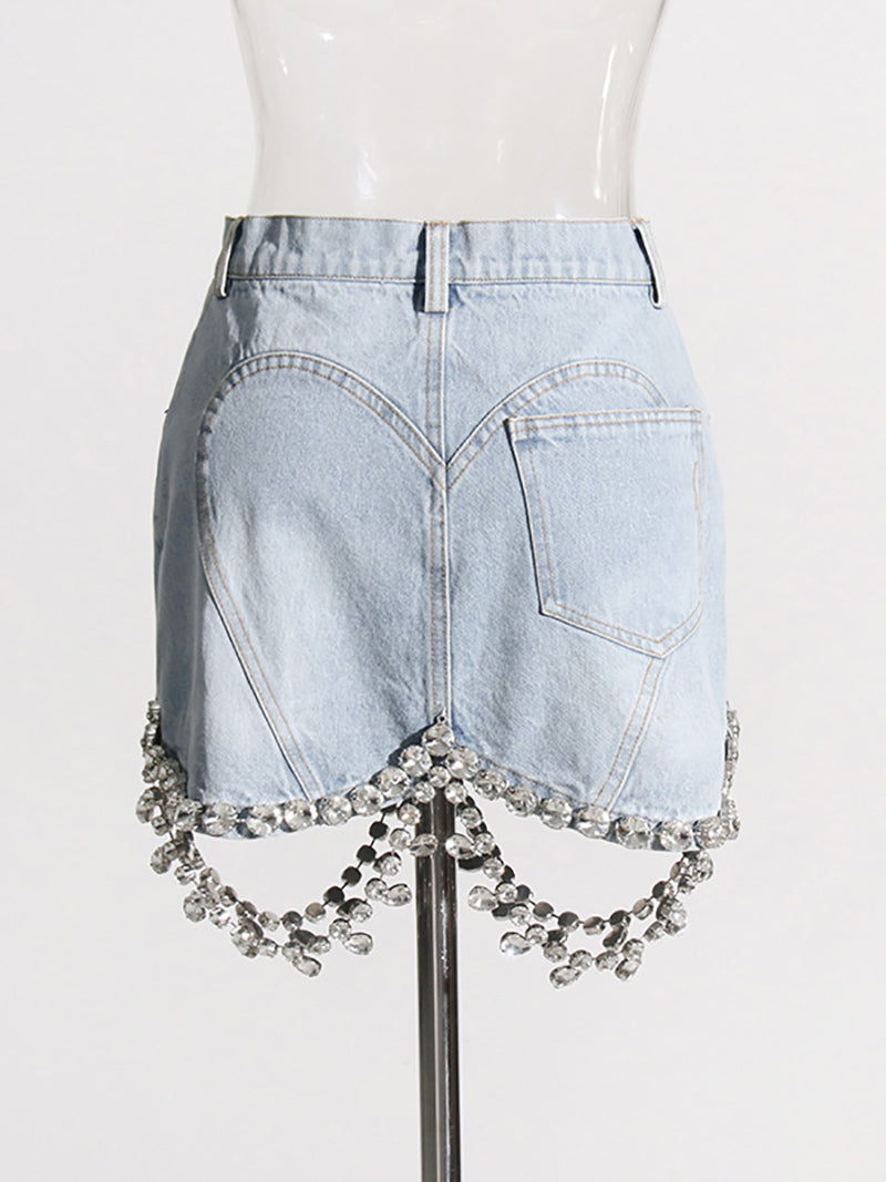 Fashion Rhinestone Chain Denim Skirts