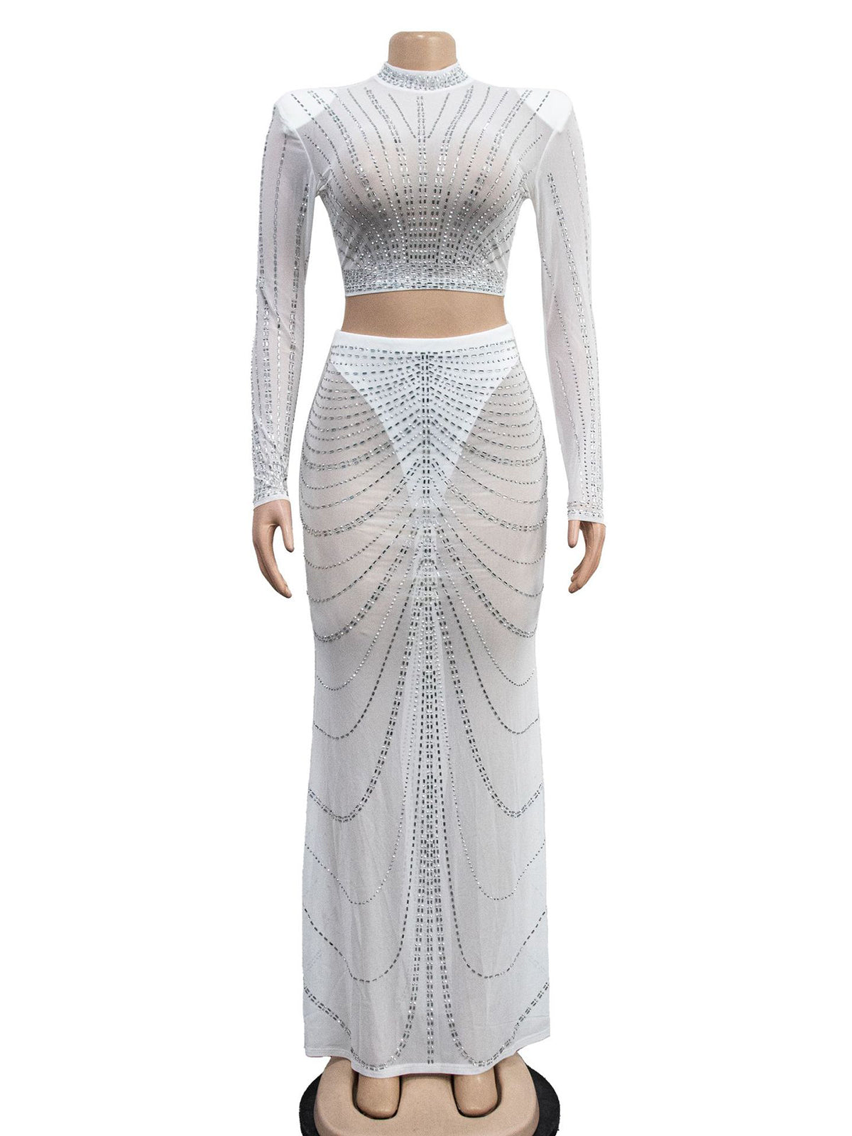 Sexy Rhinestone Sheer Mesh Skirt Club Sets