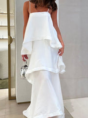 Casual Resort Spaghetti Strap Tiered Dress