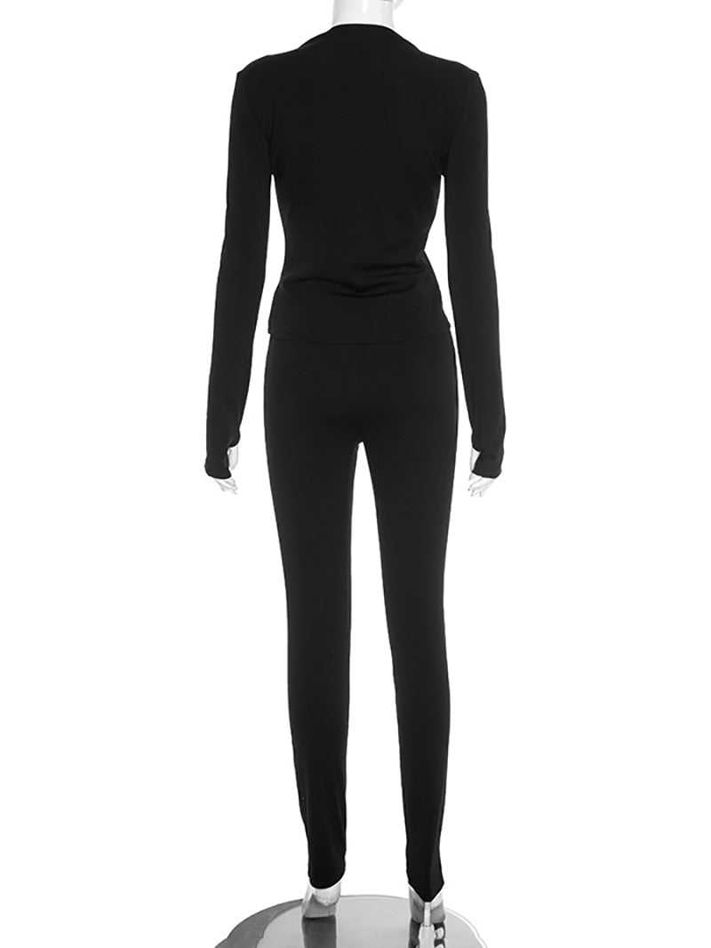 Fashion Casual Hollow Out Top Tight Pants Sets