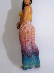 Gradient Color Print Rhinestones Sleeveless Maxi Dress