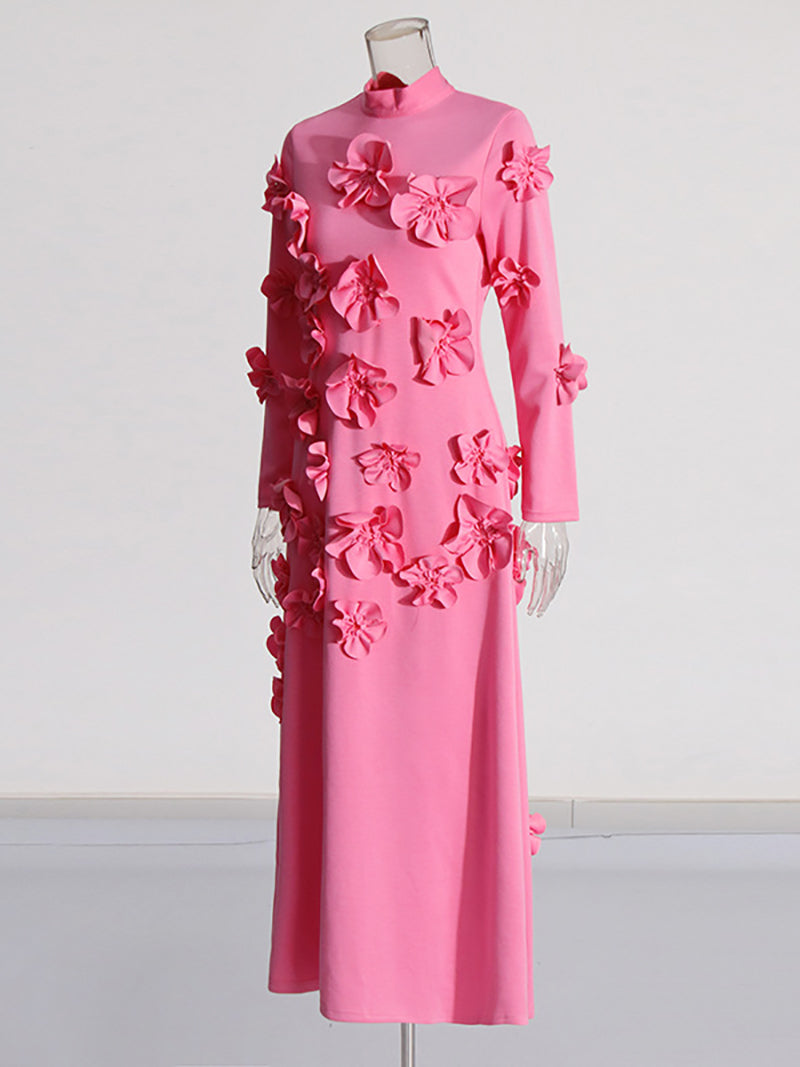 Elegant Flower Applique Slim Maxi Dress