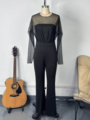Sexy Mesh Patchwork Long Sleeve Slim Jumpsuit