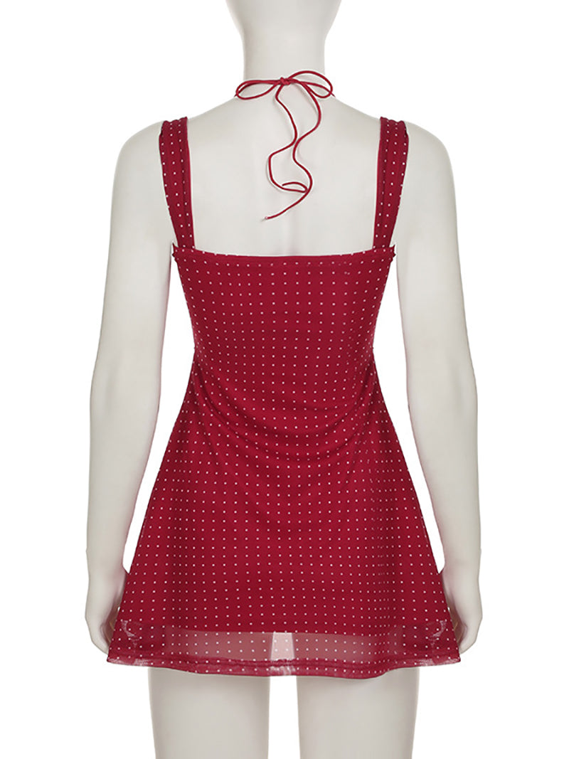 Sexy Polka Dot Print Strap Mini Dress