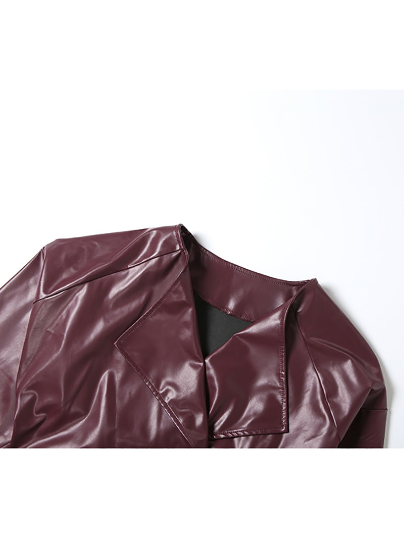 Sexy Cross Neck Irregular PU Leather Crop Jacket